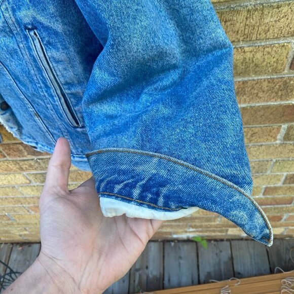 Vintage 1971 Orange Tab Levis Sherpa Denim Jacket Size 44 Large Blue - Picture 2 of 16